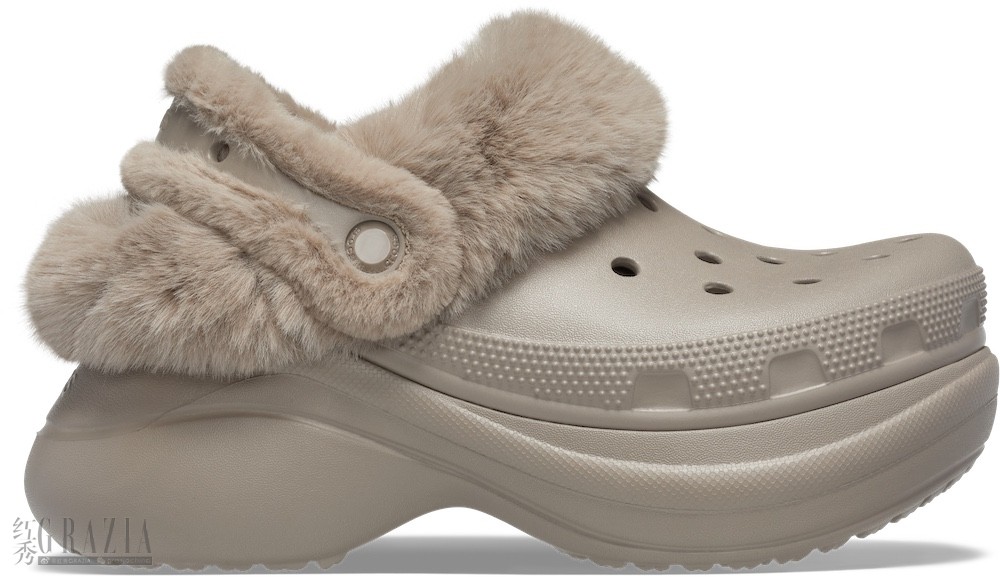 Crocs复古小鲸鱼暖棉洞洞鞋 蘑菇色.jpg